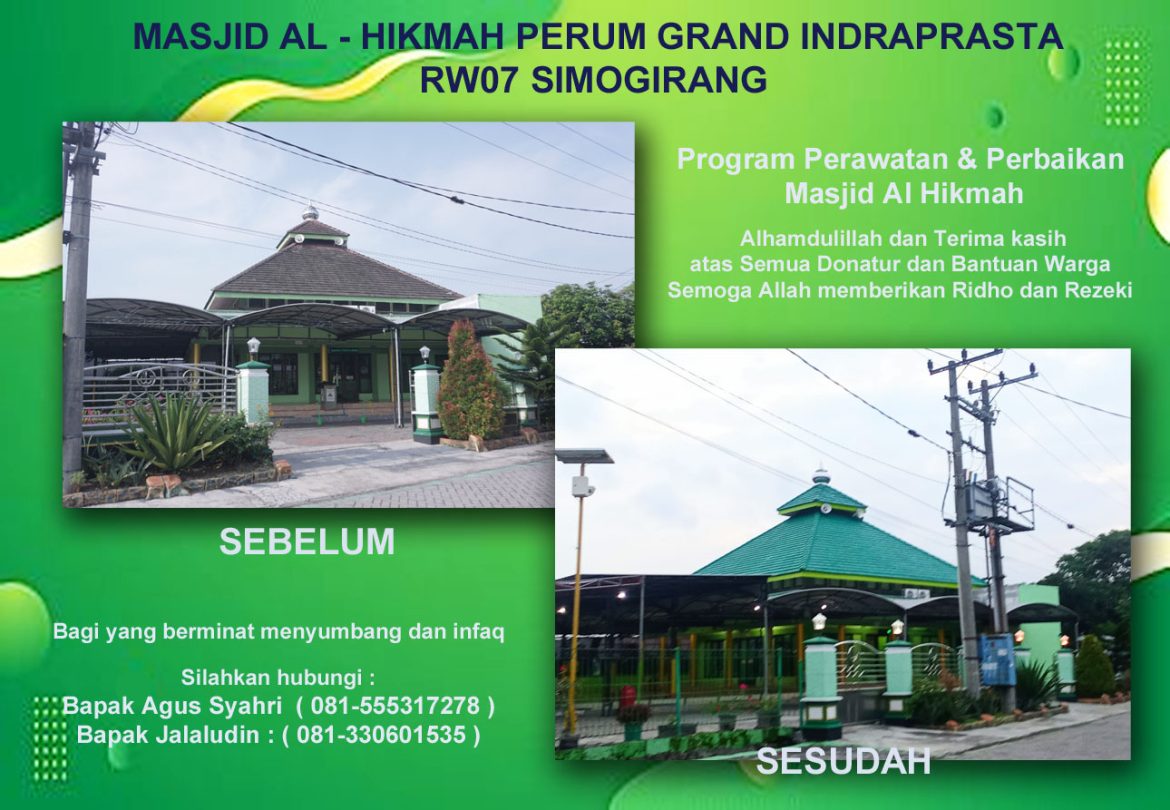 Perawatan dan Perbaikan Masjid Al-Hikmah Perum Grand Indraprasta RW07 Simogirang
