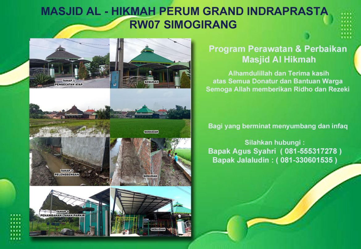 Perkembangan Terkini Perawatan dan Renovasi Masjid Al-Hikmah Perum GIP RW 07 Simogirang